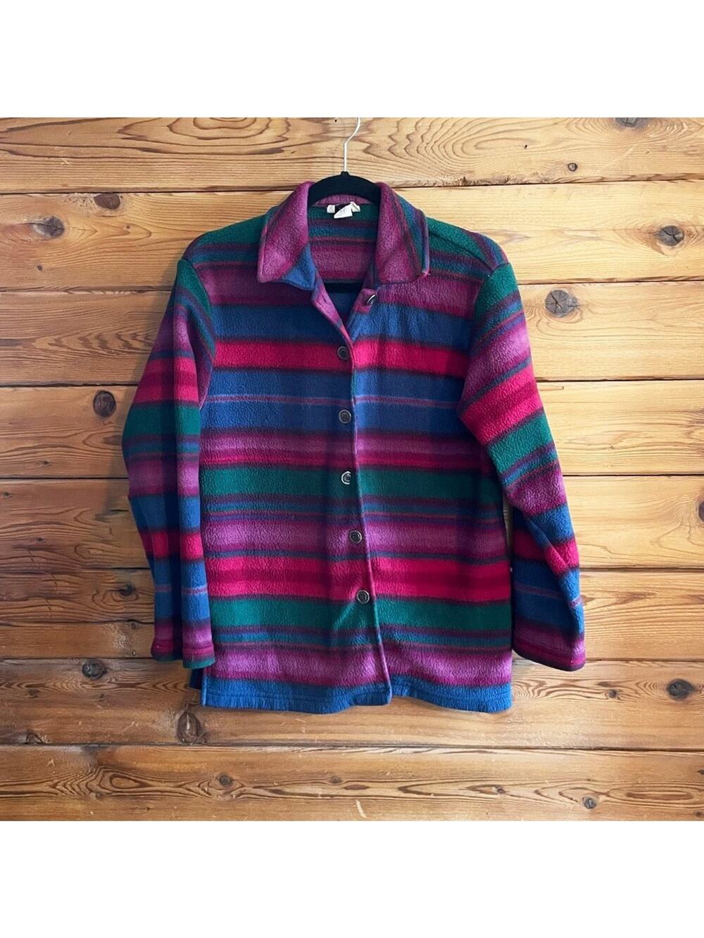 Vintage Teddi Fleece Size Medium Colorful Stripped Button Down